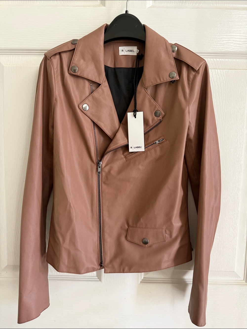 NWT R Label Women's Vegan Leather Moto Jacket- Desert Sand